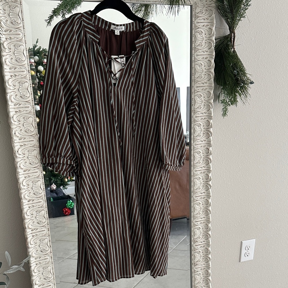 JAEGER Striped Brown and Blue Cotton Silk Dress